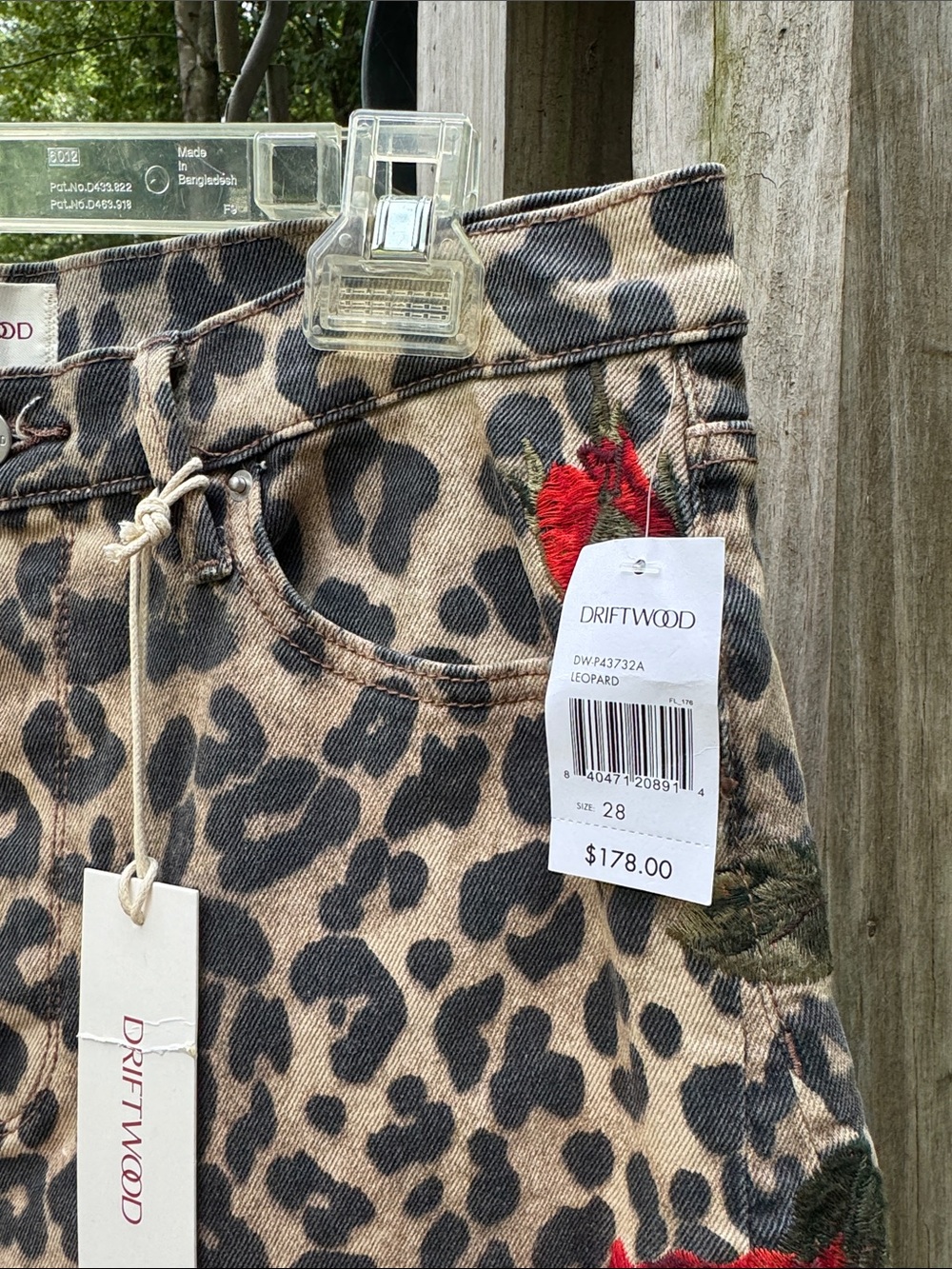 DRIFTWOOD Leopard Print Straight Leg Jeans with Red Rose Embroidery - Picture 5 of 10